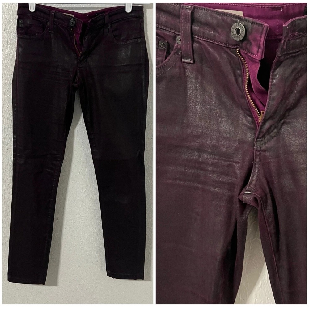 New AG Adriano Goldschmied‎ The Legging Super Skinny Leatherette 30R Deep Purple